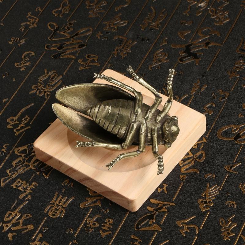 Durability Solid Brasses Cicada Figurine Heavy Type Decorative Oxidation Resistant Home Sand Table Decoration Accessory