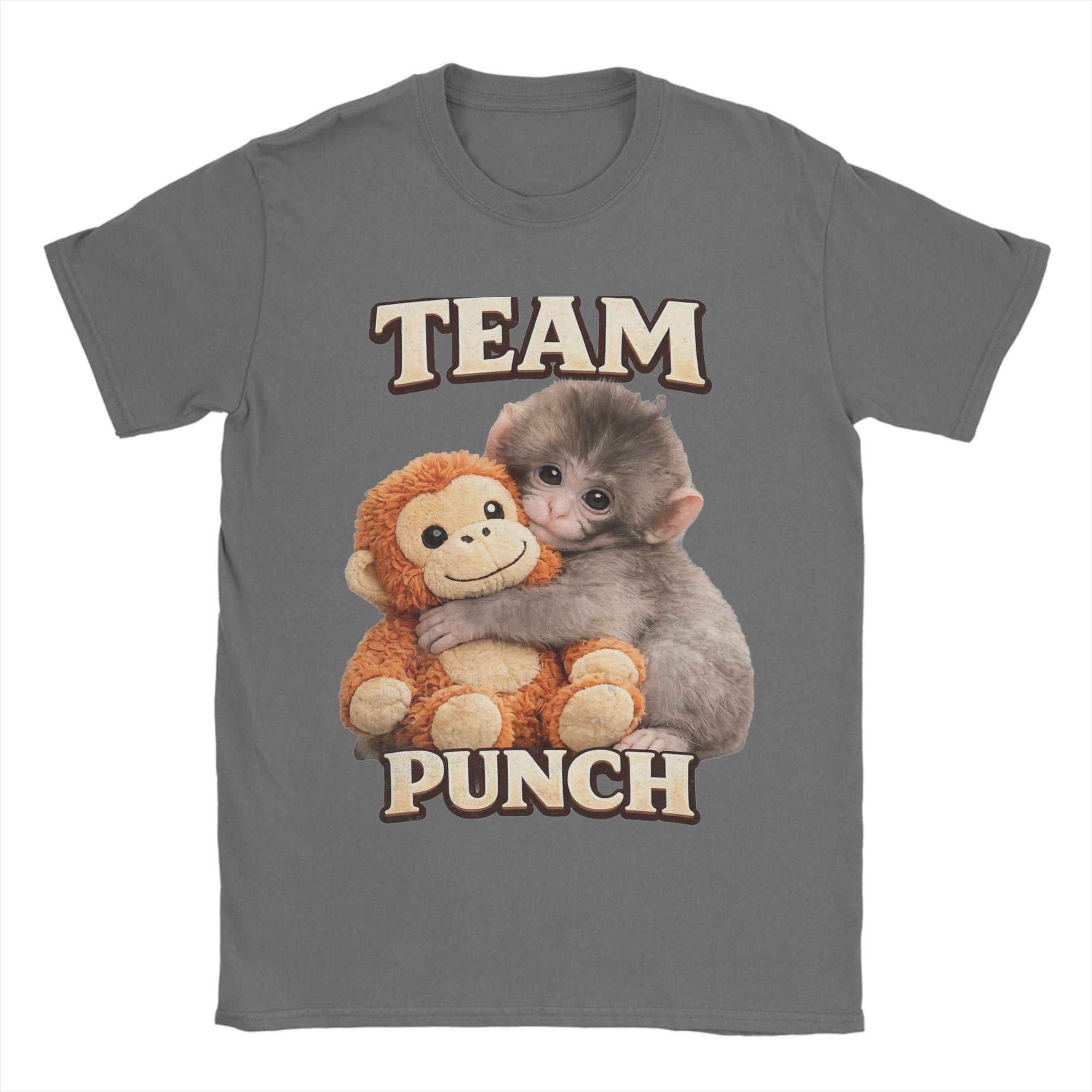 

All Seasons Team Punch Punch the monkey Baby Monkey Holding Plush Toy T Shirt for Men Women 100 Cotton Short Sleeve Clothing 4XL