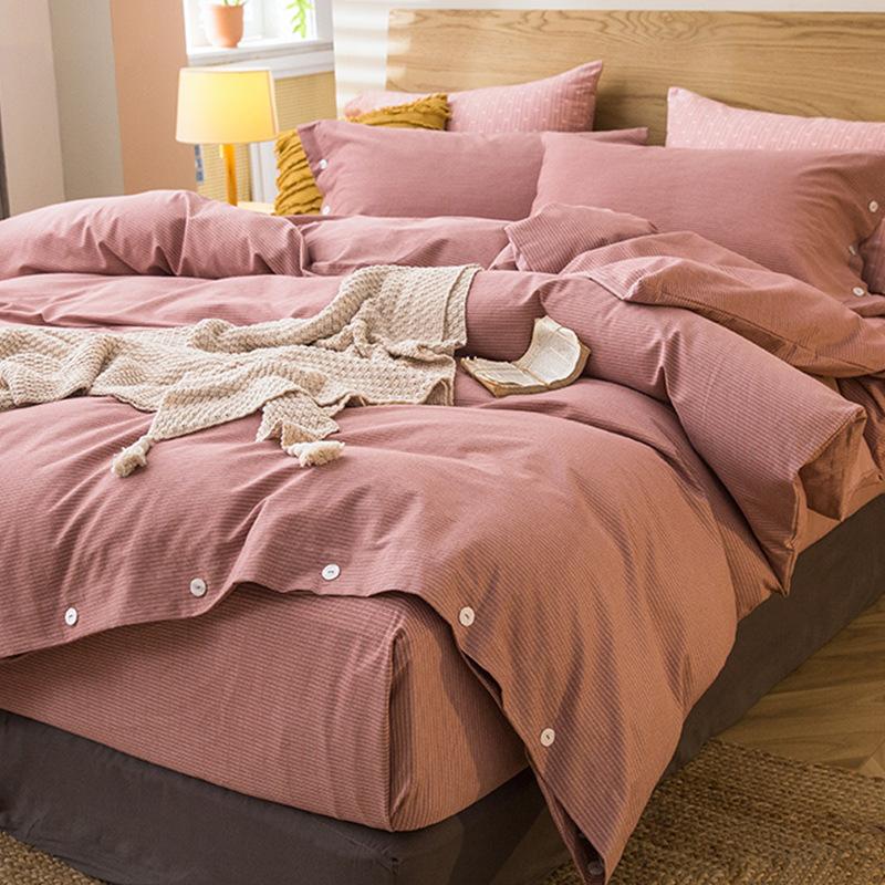 Simple Bed Pure Cotton Polished Four-Piece Cotton Quilt Cover Thickened Warm Bed Sheet 1.8M Double Bed