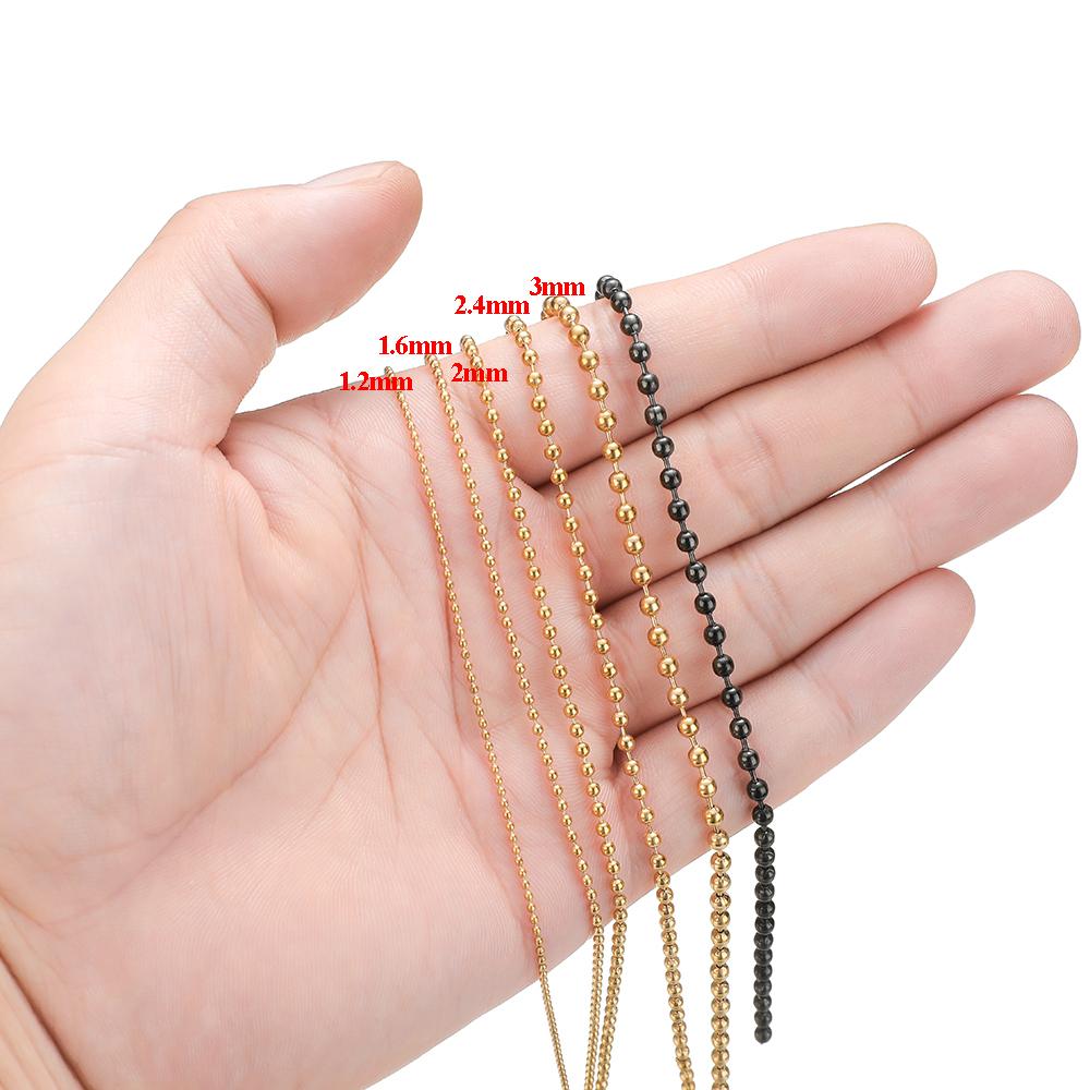 Lot de 5 m de chaînes à billes en métal couleur or, noir, bronze, argenté, 1,2 à 4 mm pour colliers, fabrication de bijoux, accessoires