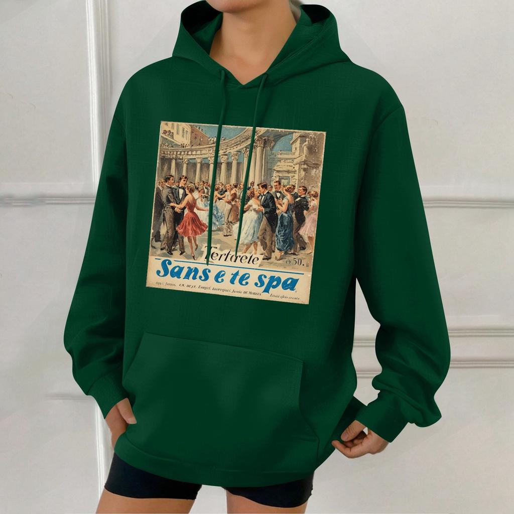 Damode Retrotryckt Ledig Huvtröja med Fickor