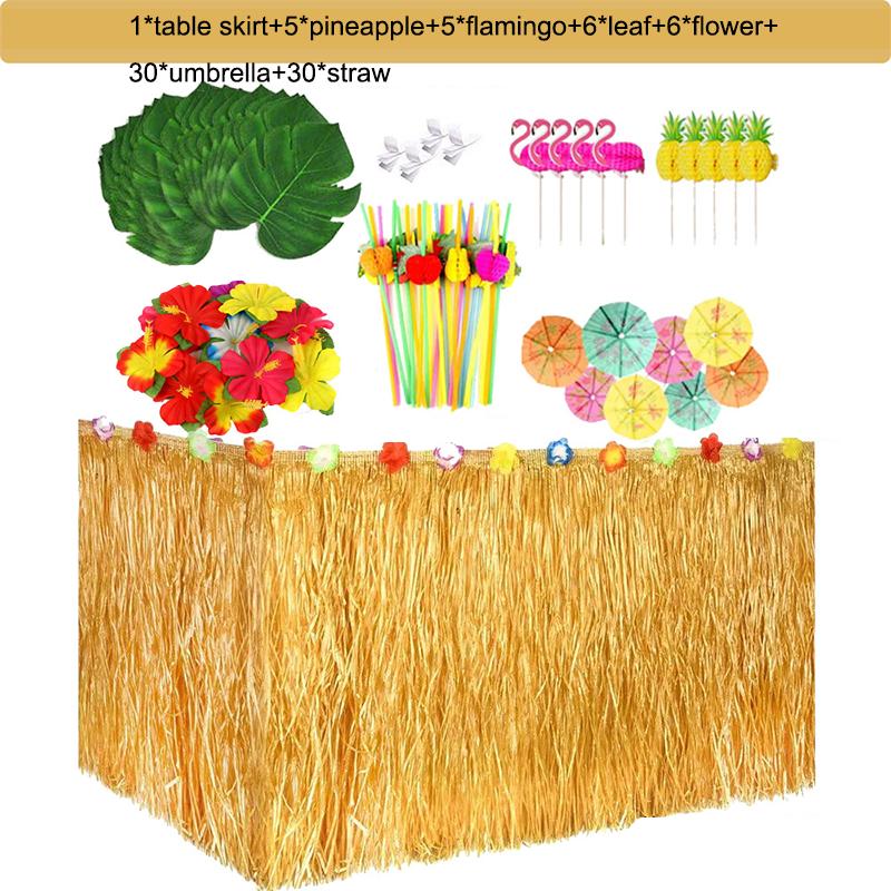 Table Hawaiian Grass Skirt Set Party Decorations Set For For Beach Summer Party