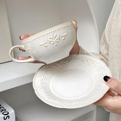 Tazza da Caffè Bianca Pura in Ceramica da 250ml Tazza da Tè Pomeridiano Inglese Britannica con Sottotazza Tazze per Colazione Tè al Latte Articoli per Caffè