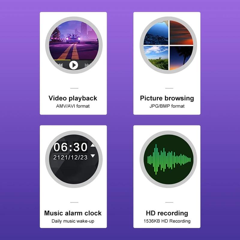 Přenosný MP3 přehrávač Bluetooth 5.0 hudební stereo reproduktor Mini MP4 přehrávání videa s LED obrazovkou Nahrávání FM rádia