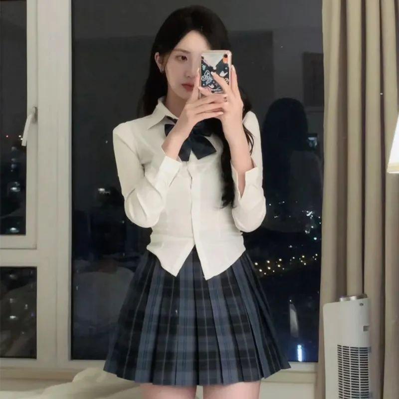 Autumn Academy Style Waist-Hugging Long Sleeve Shirt for Women