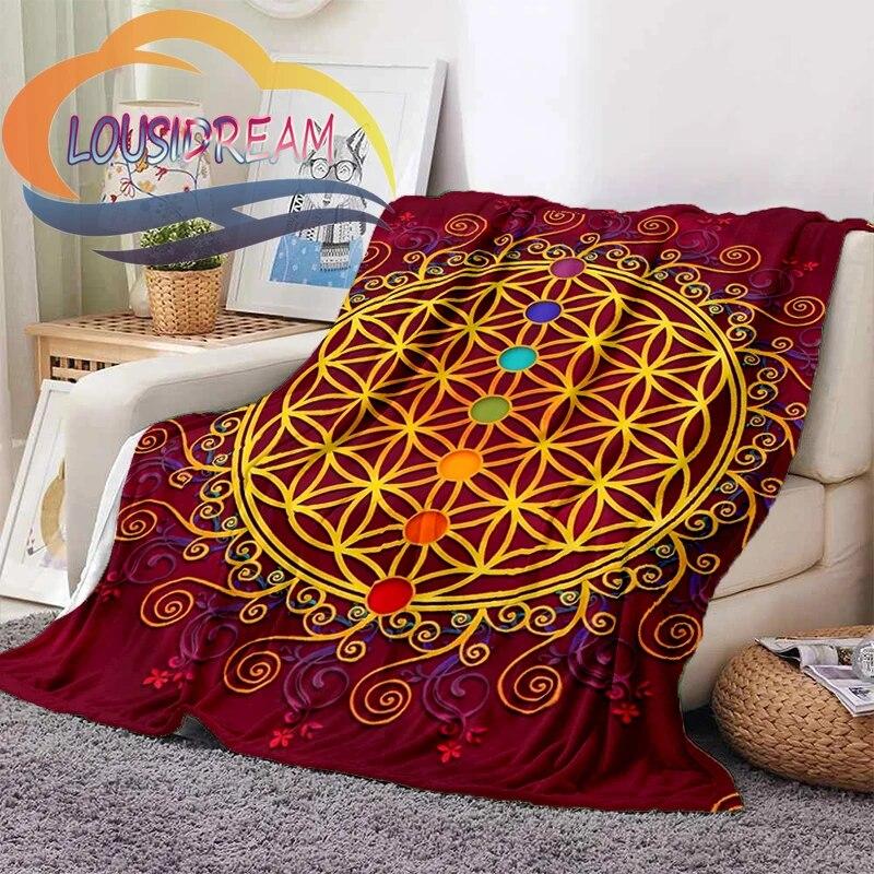 Flower of Life and Dature Stramonium Datura Flannel Warm Soft Fashion Blanket Plush Sofa Bed Throw for Picnic