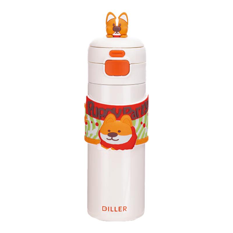 Diller Insulated Straw Water Bottle for Kids & Students 480ML Dual-Use Lid