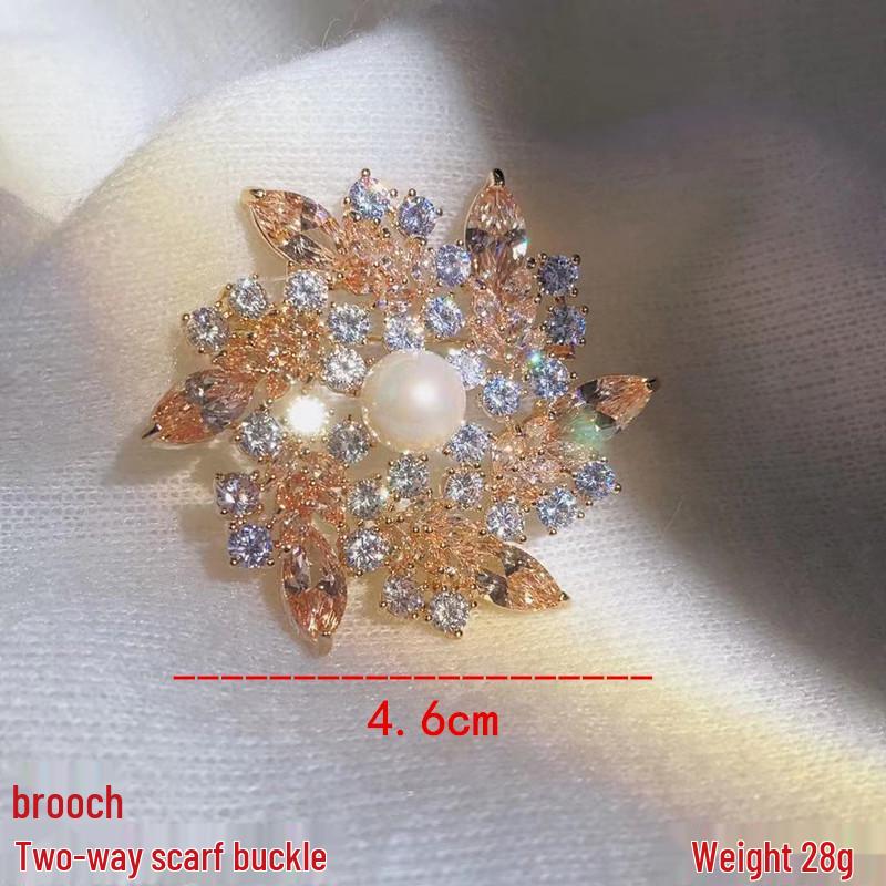 Korean Micro-Pave Pearl Brooch: High-End Floral Scarf Buckle & Corsage for a Luxurious Style