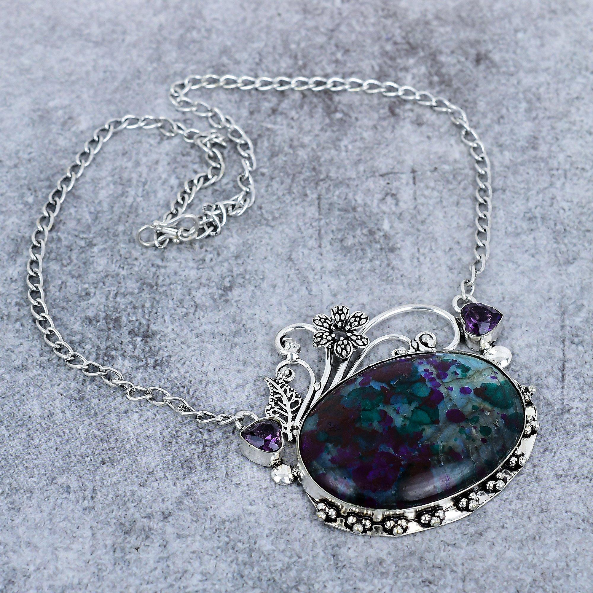 

Multi Labradorite, Amethyst 925 Sterling Silver Jewelry Necklace 18 M-2759