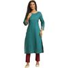 W For Woman Blue Geometric Printed Cotton Long Kurta with Zari