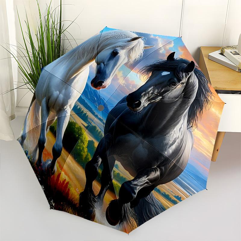 

Horses, Landscape Automatic Folding umbrella Compact 8 rib Design, Unique Style, Suitable for Everyday Outdoor Use, Perfect Gift for Friends