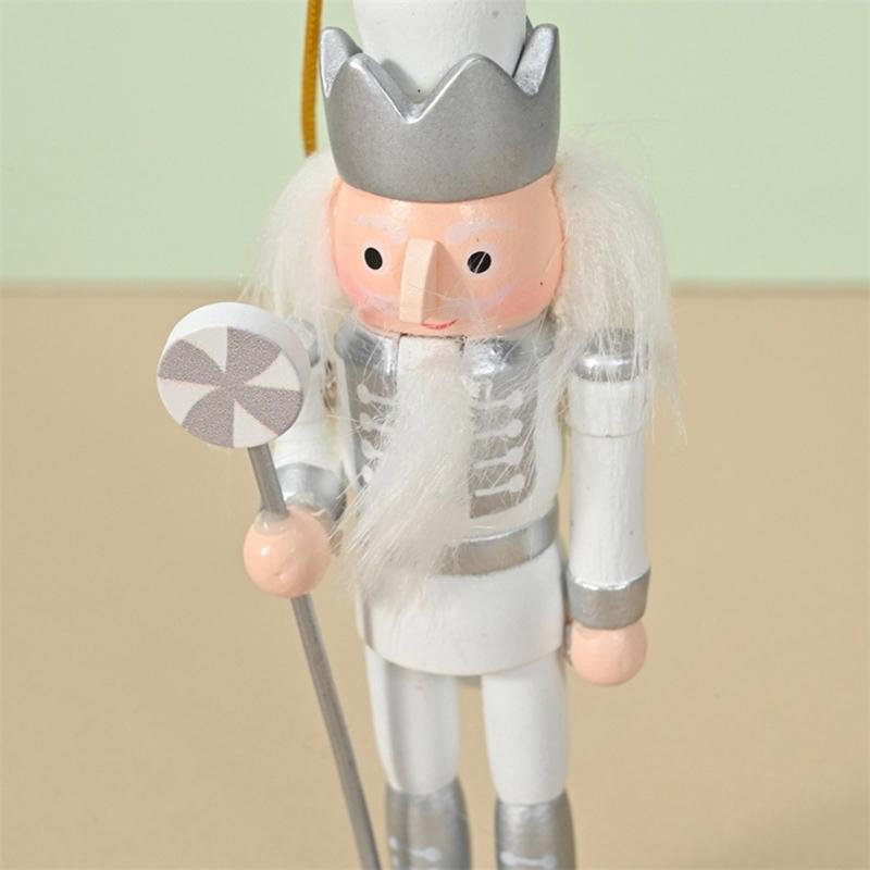 Pack of 5 Miniature Silver Nutcrackers Figurine Charm Accessories Wood Hanging Pendant Holiday Decoration Supplies