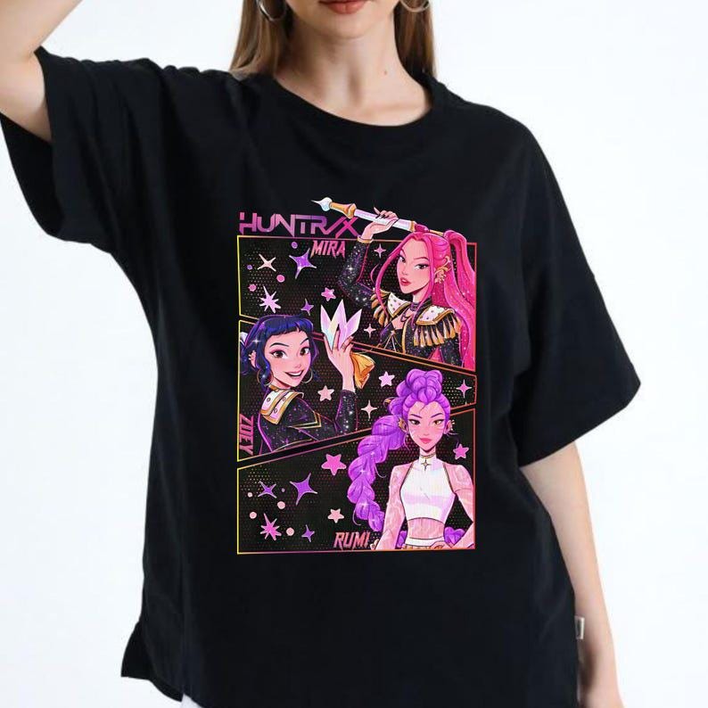 Huntrix Girls Kpop Demon Hunters T-shirt Kpop Huntrix Lover Vintage Huntrix Shirts Rumi Zoey Graphic Shirt Fashion Tops