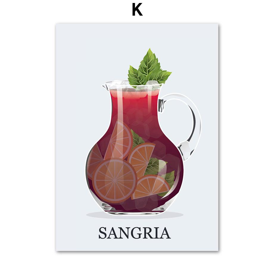 Tequila Margarita Martini Mojito Cocktail Nordic Poster Wall Art Print Canvas Painting Kitchen Decor Pictures For Living Room