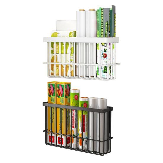 Cabinet Door Organizer Adhesive Storage Rack Inside Cabinet Kitchen Wall Mounted Pantry Caddy Hanging Storage Basket for Fridge Bathroom Organization