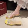 Transparent with Crystal Heel Cool Slippers New Summer French High-heeled Flower Rhinestone Sandals