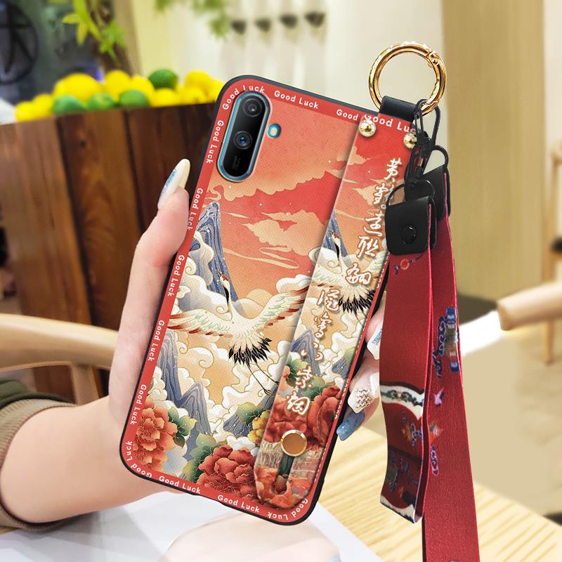 Elderly Lady Phone Holder Phone Case For OPPO Realme C3/C3i/Narz N10A Silicone Wristband Waterproof Shockproof Lanyard