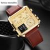 Fashion Casual Men's Watch Multi-functional Waterproof Leather Strap Electronic Watch Square Personality Large Dial