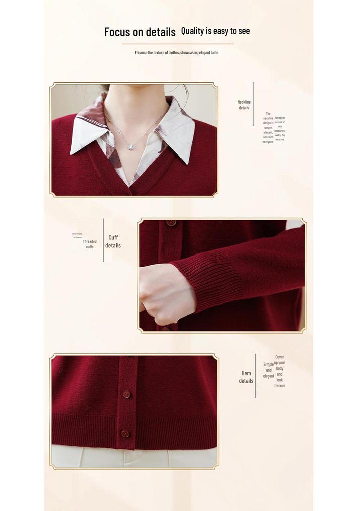 Women's Chiffon Lapel Knitwear Shirt - Long Sleeve, Middle-Aged & Elderly Spring/Autumn Fashion Base Layer Top