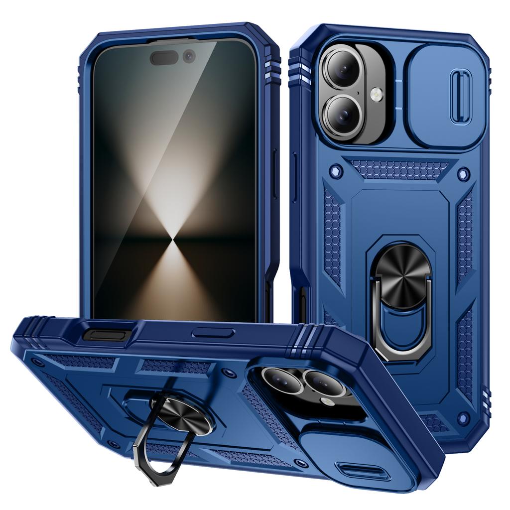 360 Degree Rotating Magnetic Ring Holder Phone Case for iPhone 16 15 14 Plus 12 13 Mini with Camera Slide Cover Protection