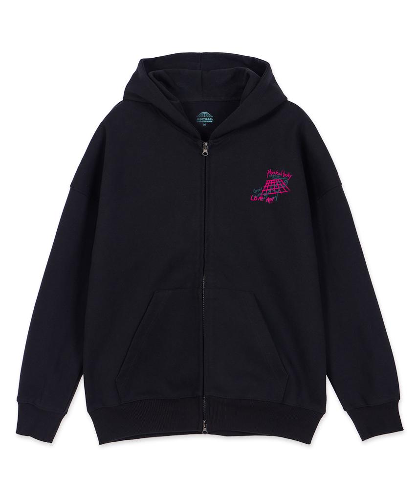 Astral Projection Graffiti Oversized Wide Shoulder Zip-Up Hoodie_Black