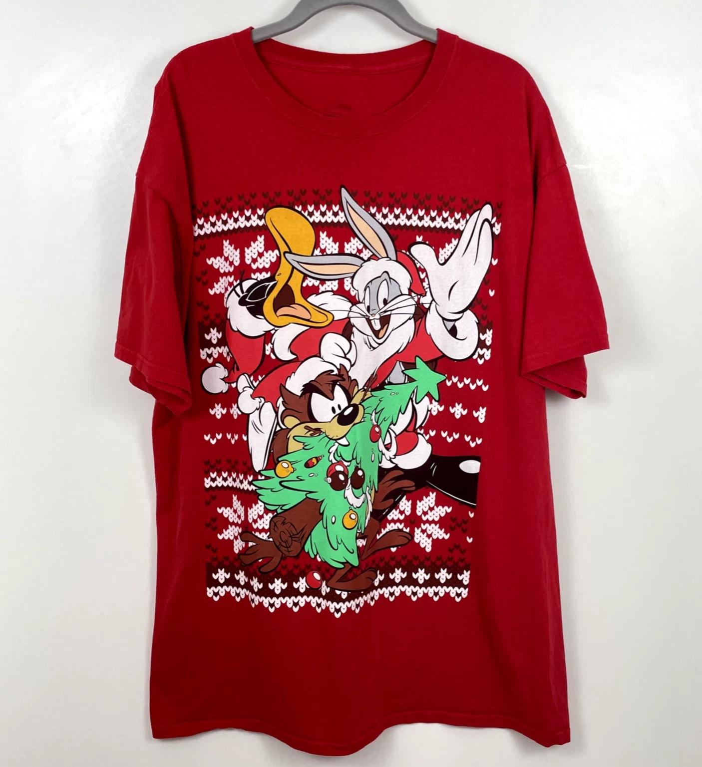 Men s and Women s T-shirts Collection Looney Tunes Christmas Heavy Cotton Red S