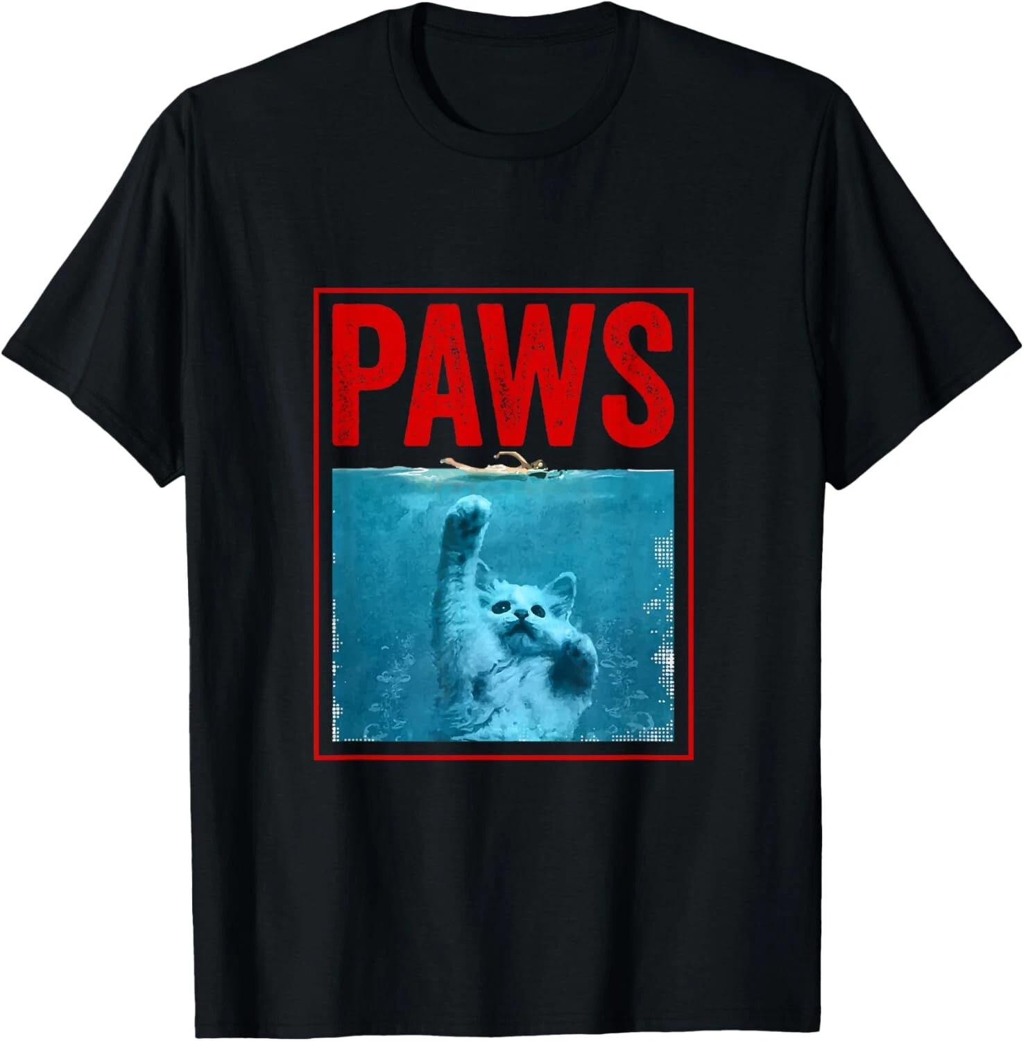 

PAWS Funny Cat Kitten T-Shirt For Shark And Cat Lovers Gift Unisex T-Shirt XL