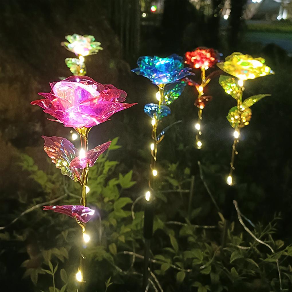 Stainless Steel Solar Powered Flower Lights Outdoor Lawn Decorative Lights Solar Rose Grass Light