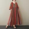 Printed Round Neck Shoulder with Sleeves, Large Swing Striped Dress for Women