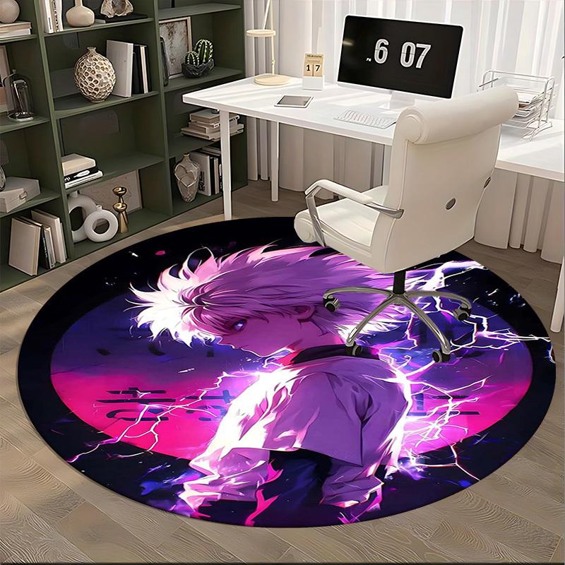 1pc Anime Character with Lightning Print Round Carpet - Office Chair Mat, Non-Slip Rug for Home Decor