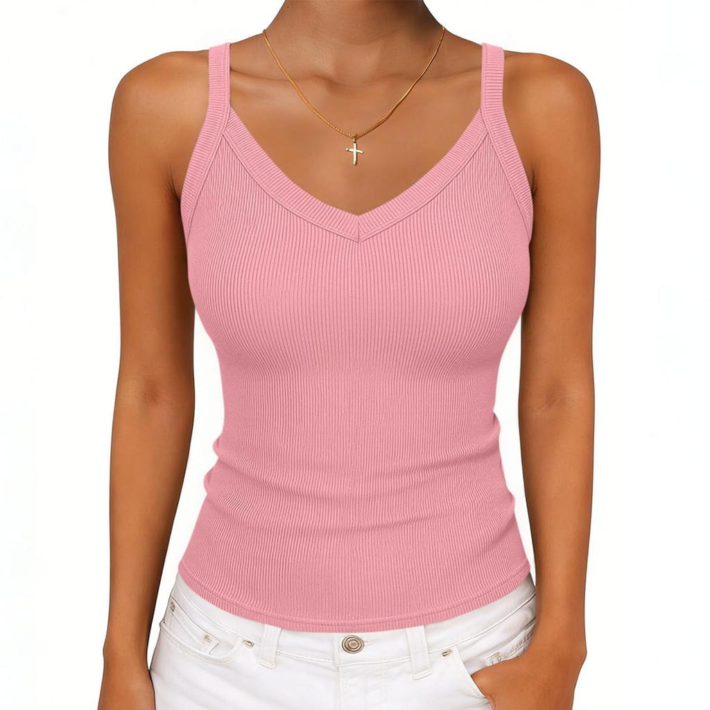 Women's V-neck Ribbed Knit Fitted Sleeveless T-Shirt