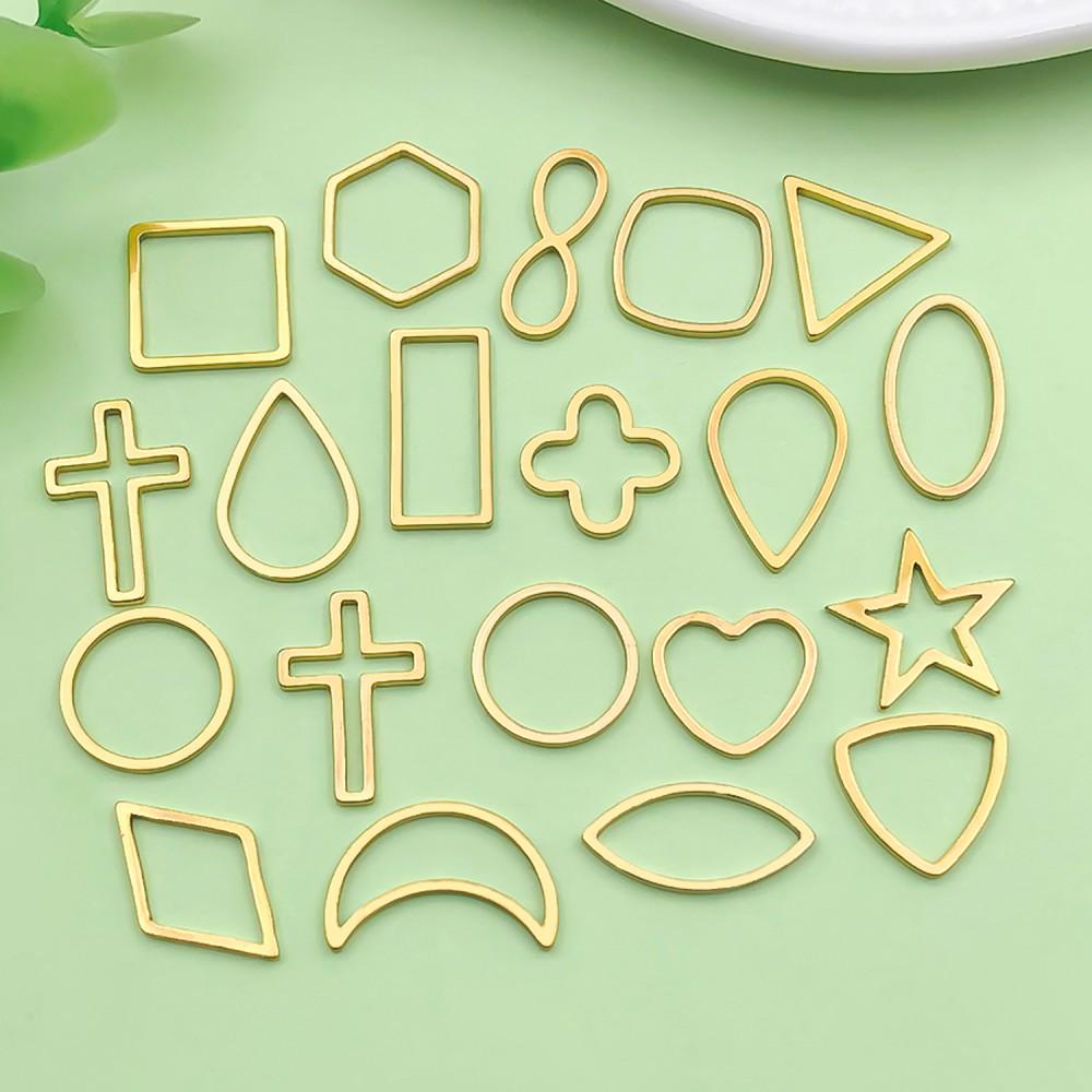 20 Mixed Gold Vacuum-Plated Stainless Steel Geometric Frame Pendant Charms for DIY Jewelry