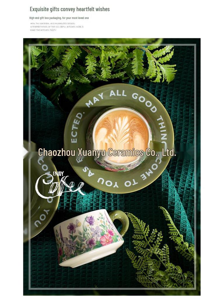 French Garden Luxury Coffee Cup & Saucer Gift Set: Elegant Mug with Saucer