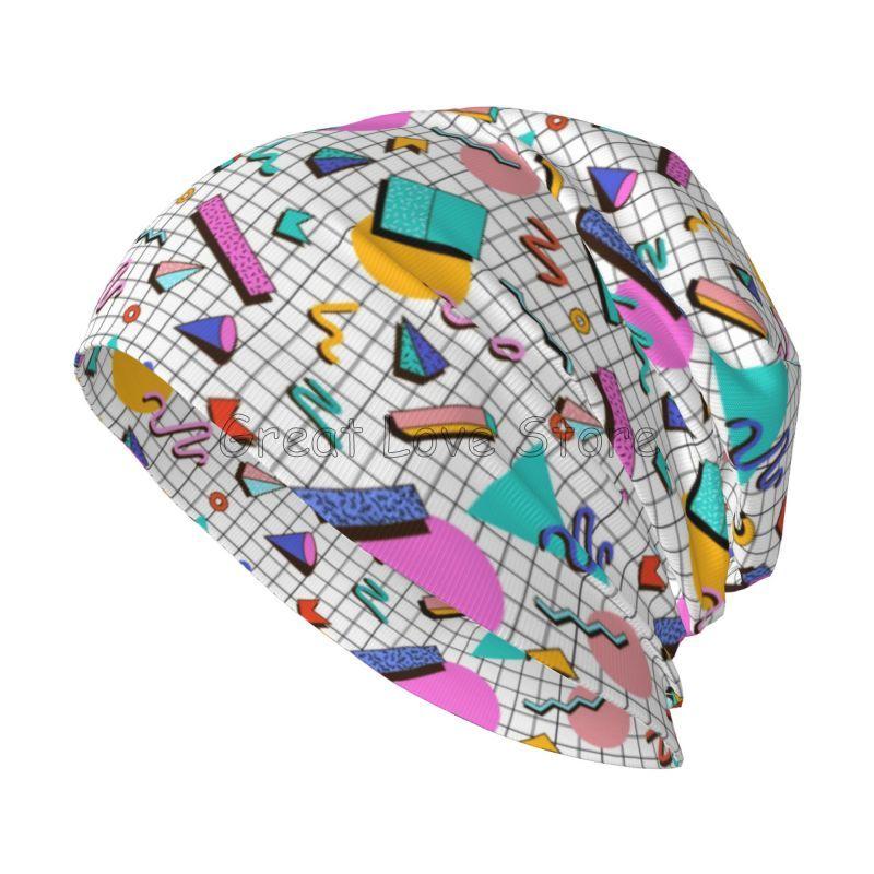 Retro 80s 90s Pop Art Print Knit Hat Women Men Outdoor Hat Beanie Caps Chemo Hat Slouchy Headwear Casual Black