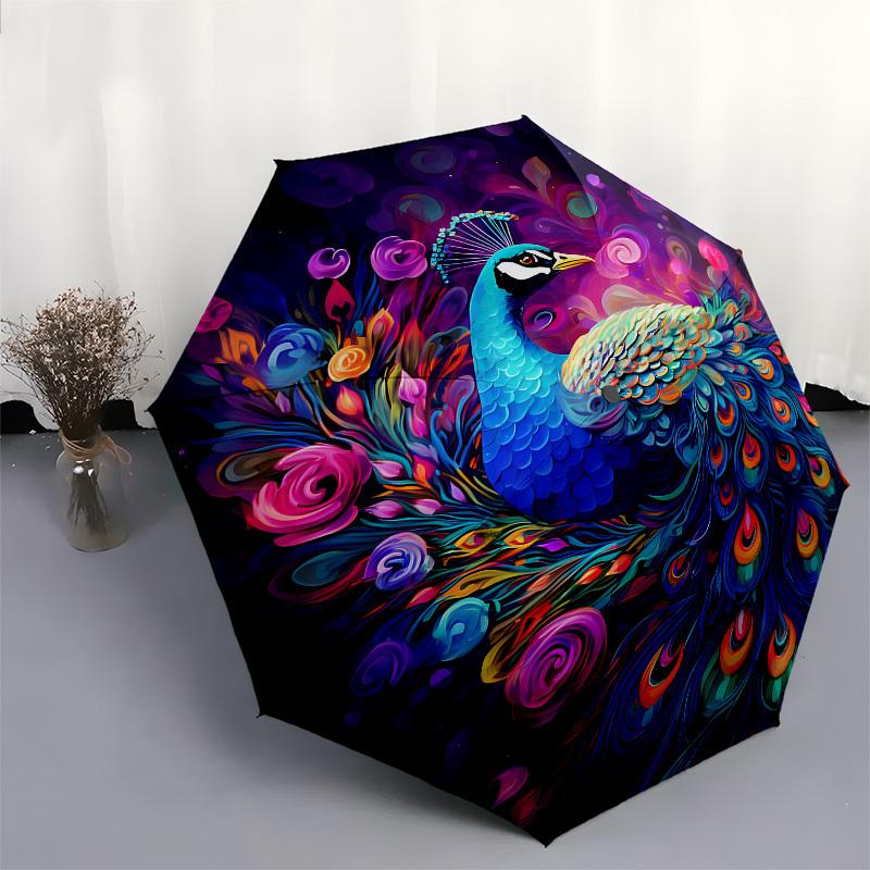 1pc Colorful Peacock Floral Artwork Umbrella with Plastic Handle,Suitable for All Seasons Home Travel Outdoor UmbrellaB1645