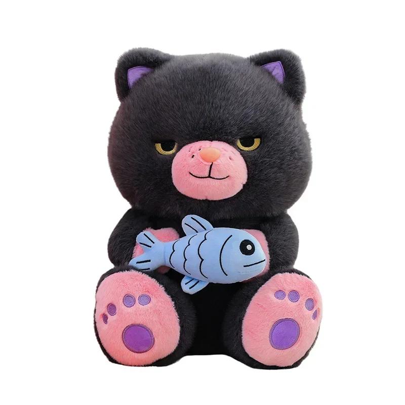 Nouveau Kawaii 60cm Origine Petit Diable Miaou Chatons Mangent Poisson Peluche Jouet Peluche Poupée Oreiller Canapé Enfants Dormir Accompagnement Poupée Cadeaux 30cm