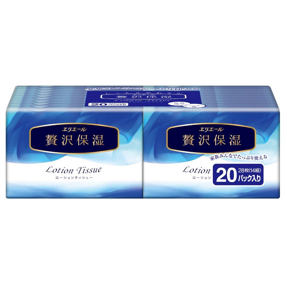 Elleair Pocket 14 tissues x 20 Luxurious Moisture Relief Tissues, Moisturizing, packs, 100% Pulp, белый