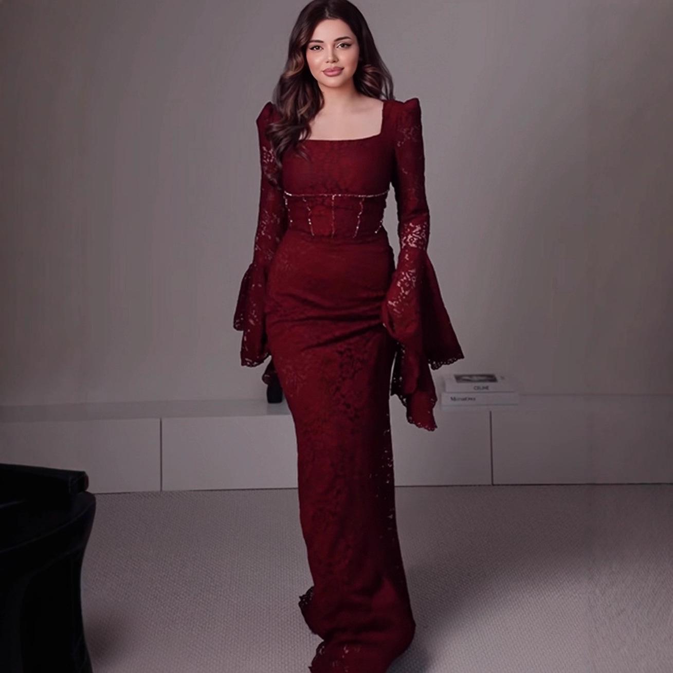 

Fall 2025 European & American Elegant Waist-Hugging Evening Dress XXL