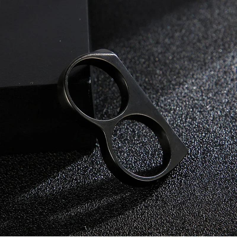 Men's Double Finger Brass Knuckles Ring Hip Hop Fashion Jewelry Gift Black Gold Silver Color