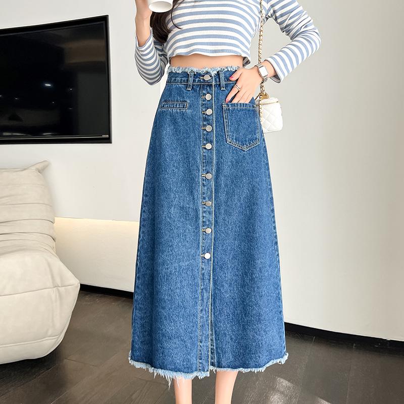 

Весенняя джинсовая юбка А-силуэта с высокой талией в корейском стиле с пуговицами M синий