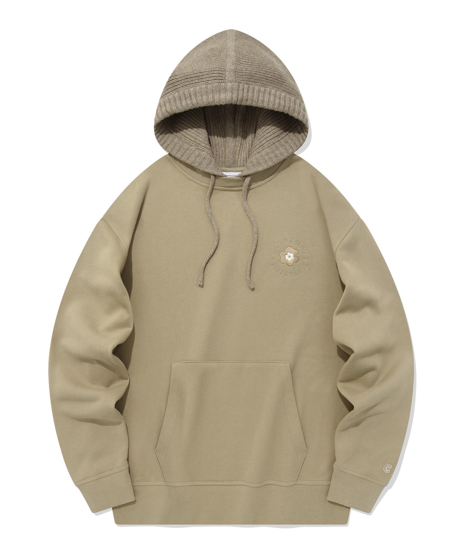 Covernat Oversized Knit Hoodie Sweatshirt Beige Beige/L