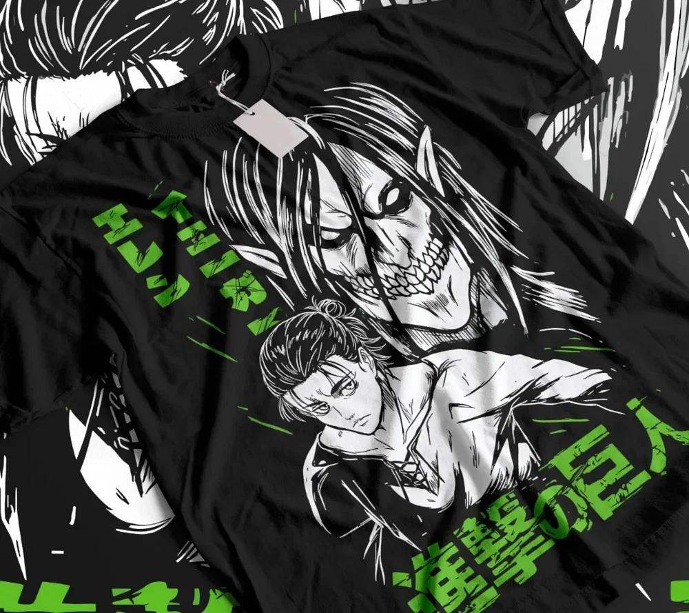 Anime Eren Yeager Attack On Titan Black TShirt S