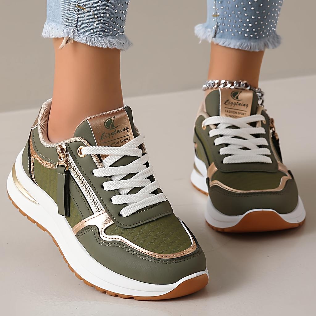 Comode Scarpe da Donna con Suola Spessa, Versatili Scarpe da Donna Basse con Zip Laterale Rialzanti, Scarpe da Donna Casual Sportive da Esterno