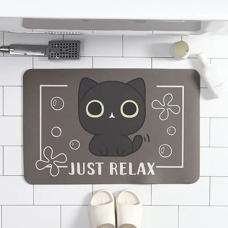 

Коврик для ванной с изображением животных из мультфильмов, суперабсорбирующий коврик для ванной, нескользящий, милый ковер с принтом в виде собаки или кошки, для входа в туалет, декор для дома и комнаты 40x60cm-Diatom mud