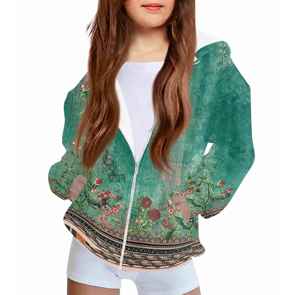 Kinder Mode Bedrucktes Langarm Kapuzensweatshirt Mädchen Hoodie Jacke
