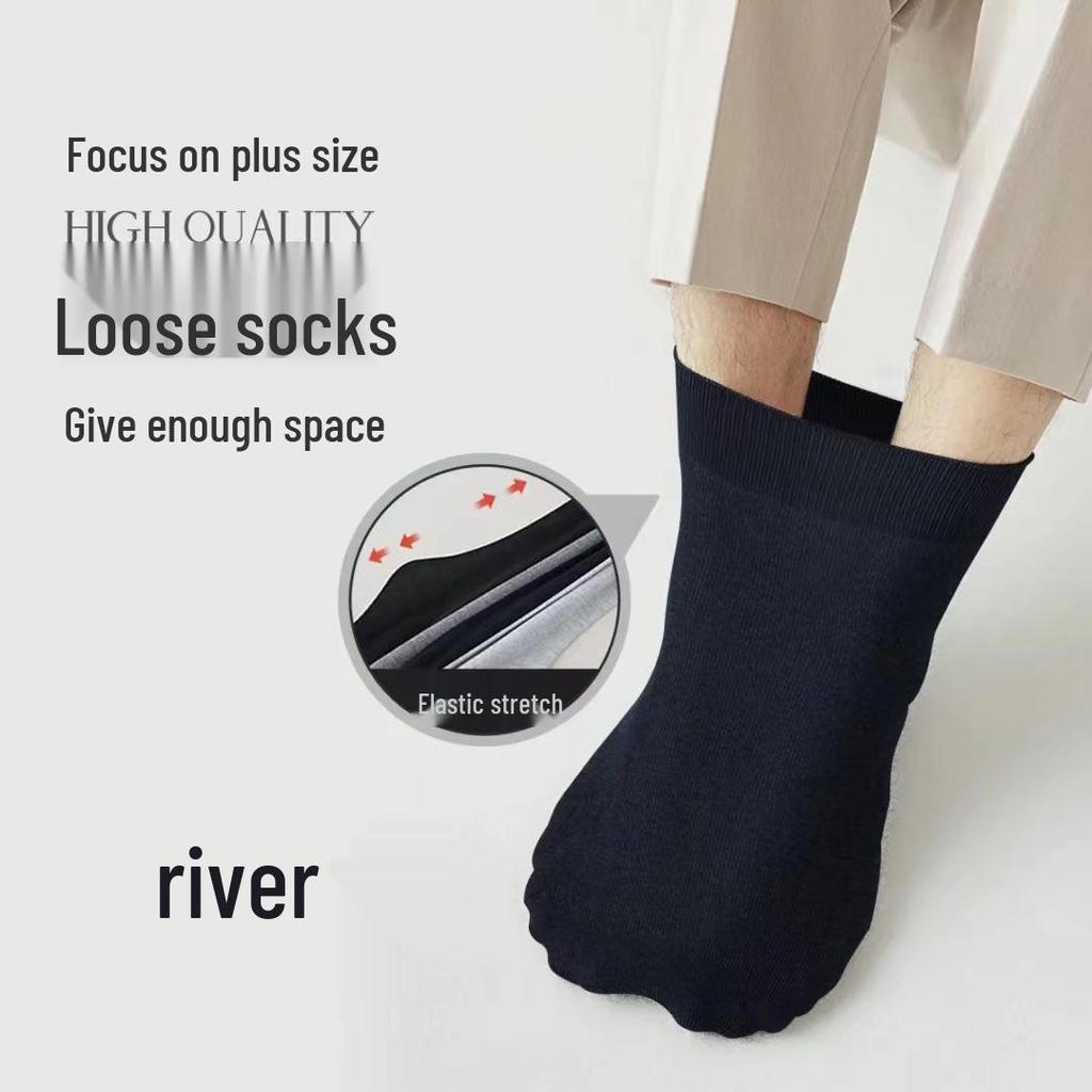 Plus Size Men's Cotton Mid-Calf Socks, Sizes 44-48, Black or White