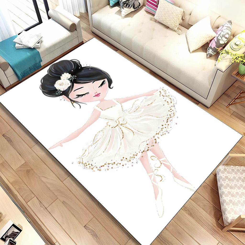Niedlicher Ballett-Mädchen-Ballerina-Fee-Cartoon-Teppich, Teppich für Zuhause, Wohnzimmer, Schlafzimmer, Sofa, Fußmatte, Dekor, rutschfeste Bodenmatte für Kinder