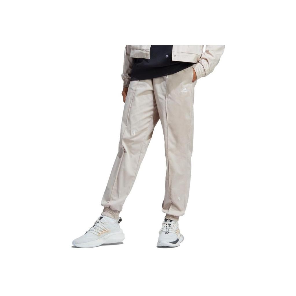adidas Logo Print Drawstring Cuffed Long Sports Pants Women Pants Gray Brown IC5714