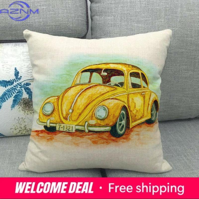 45Cm * Unique Watercolor Car Beetle Design, Suitable For Family Bedroom Hotel Decoration Pillow Case