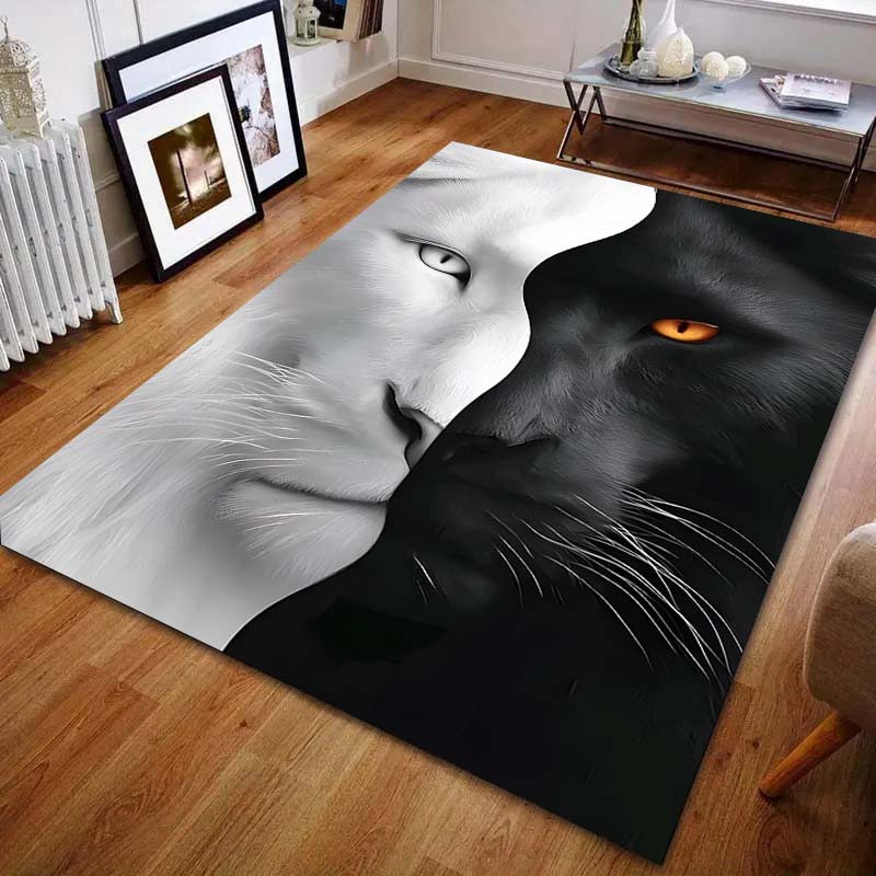 Black and White Lion Head Print Carpet for Bedroom Living Room Bedside Sofa Floor Mat Modern Home Decor Space Area Rug